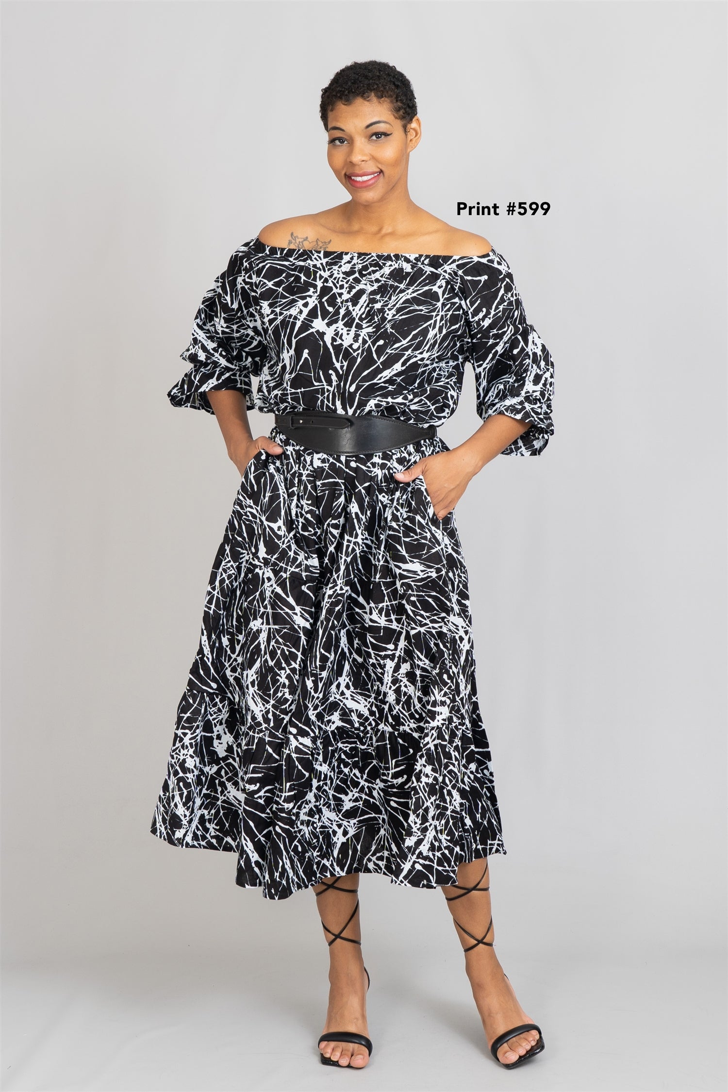 KaraChic 7764 Authentic African Print Off-shoulder Dress