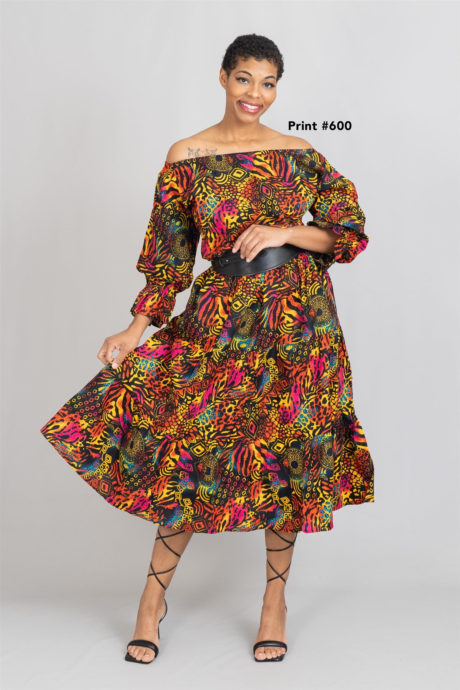 KaraChic 7764 Authentic African Print Off-shoulder Dress