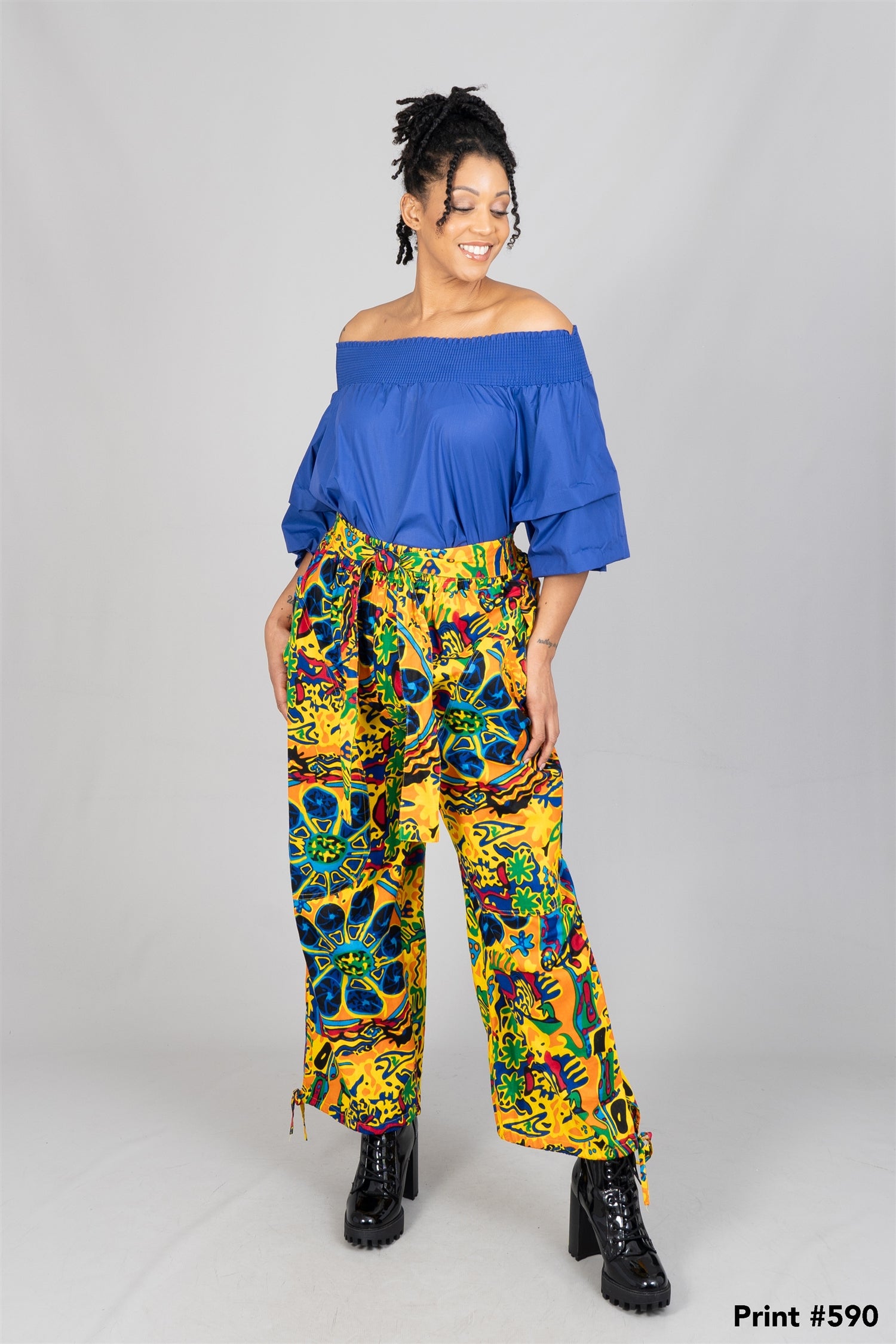 KaraChic 7783 Authentic African Print Drawstring Jogger Pant