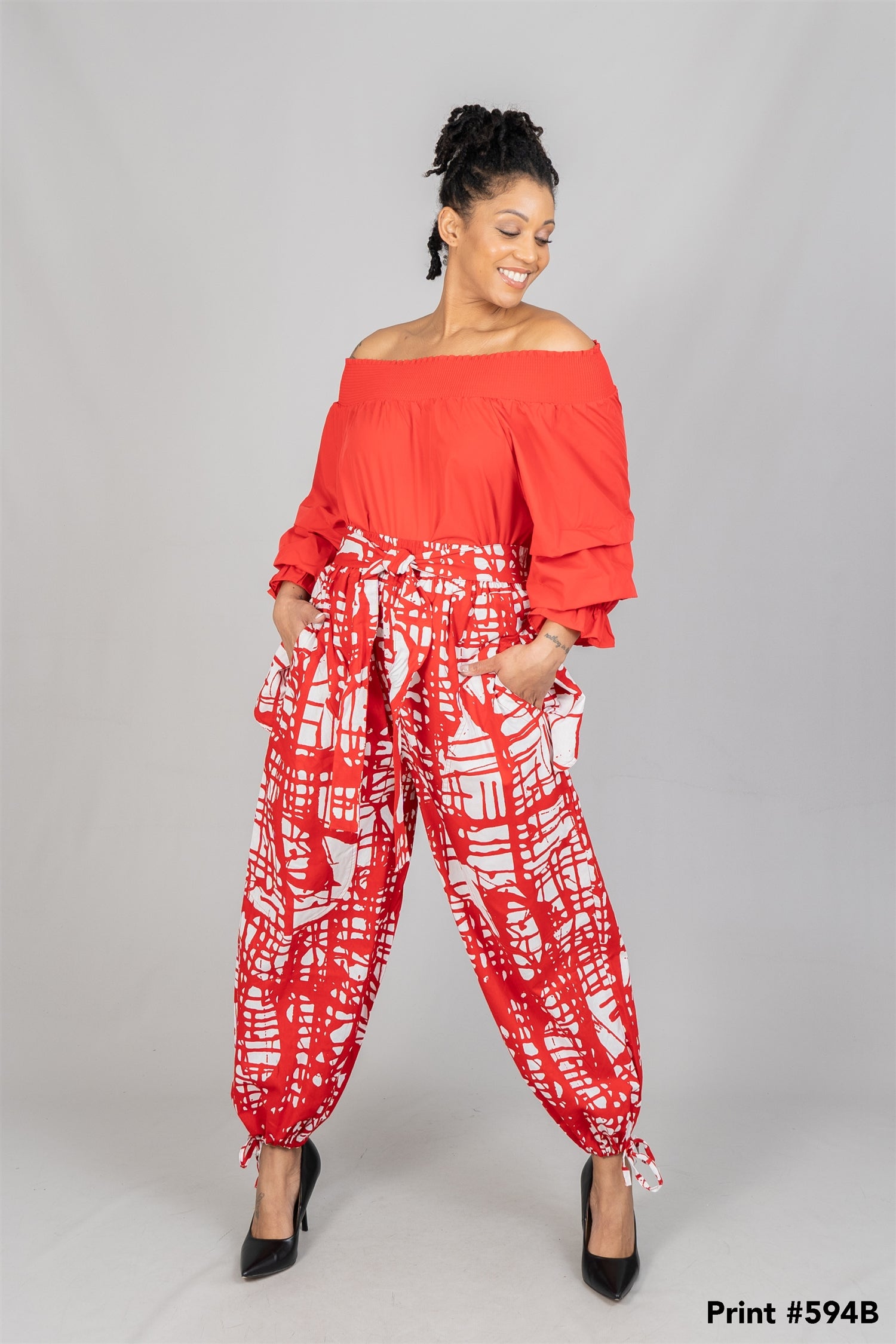 KaraChic 7783 Authentic African Print Drawstring Jogger Pant