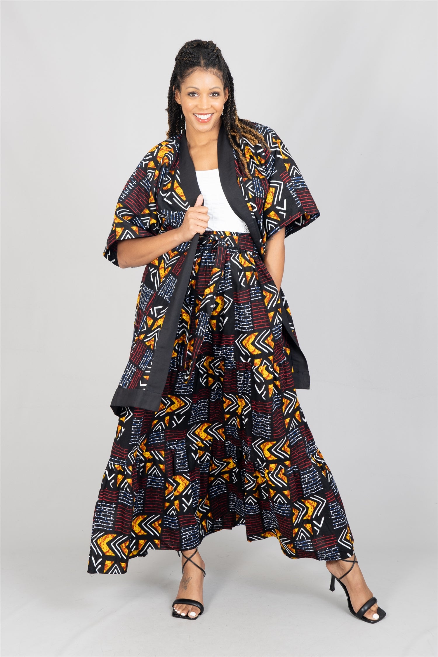 KaraChic 7786 Authentic African Print Belted Kimono Jacket