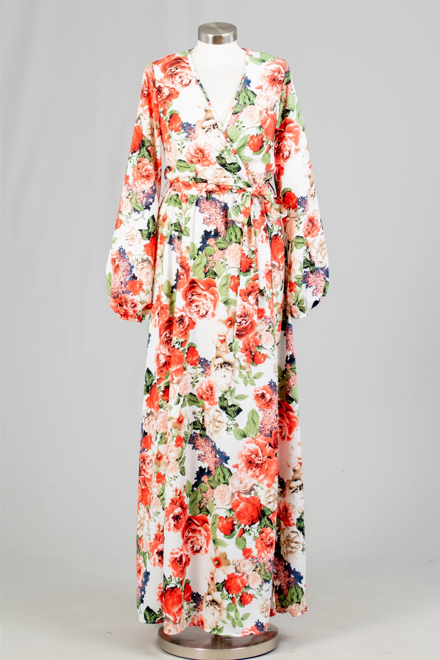 Karen T Designs 9013 Floral Print Side Slit Maxi Dress