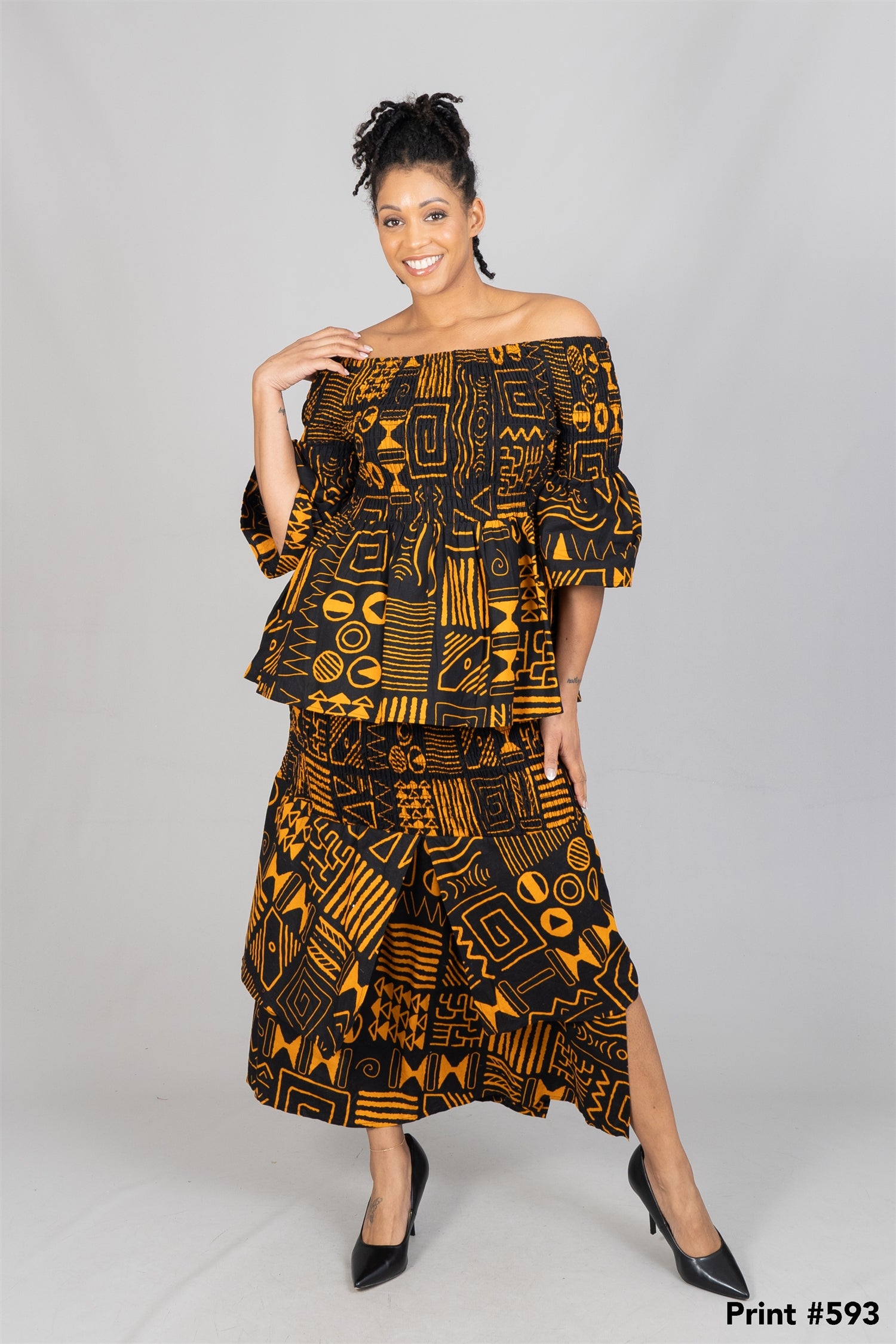 KaraChic 9014 Authentic African Print Smocked 2pc Skirt Set