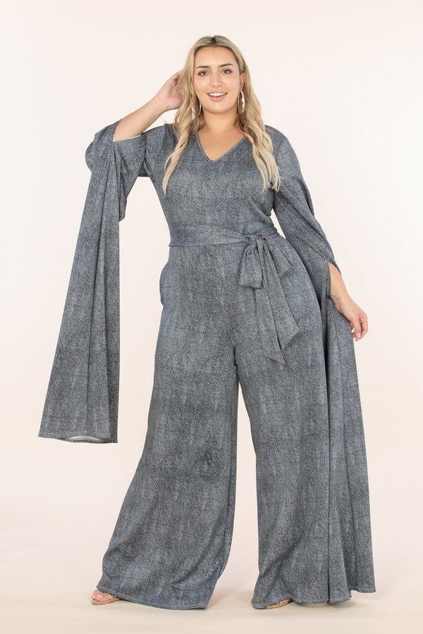 Karen T Designs 9168 Split Sleeve Belted Knit Jumpsuit