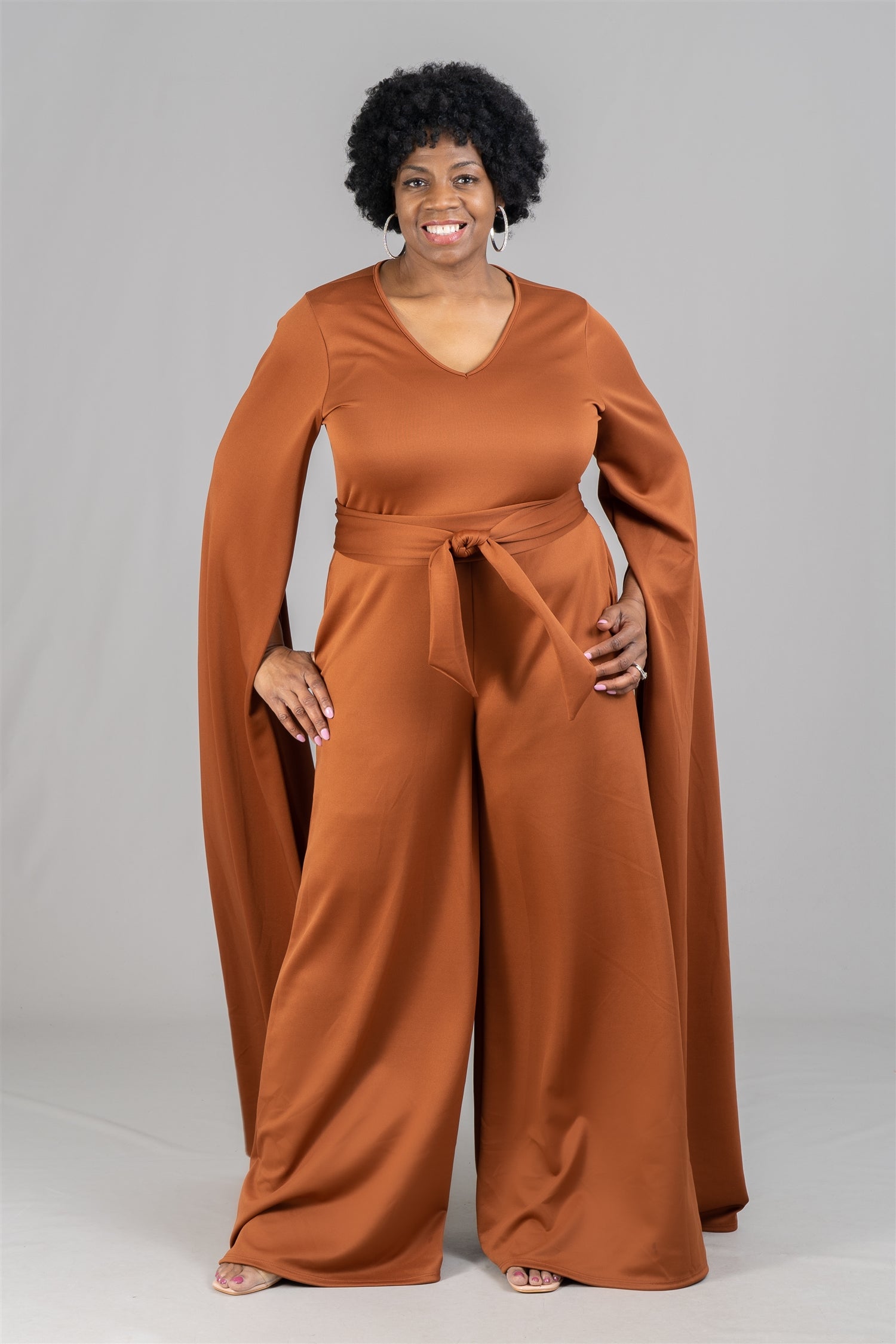 Karen T Designs 9168 Split Sleeve Belted Knit Jumpsuit