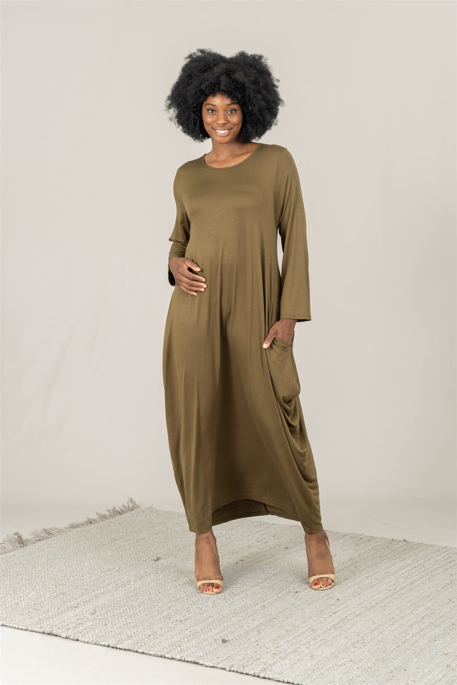 KaraChic CHH18028LS Long Sleeve Knit Bubble Maxi Dress