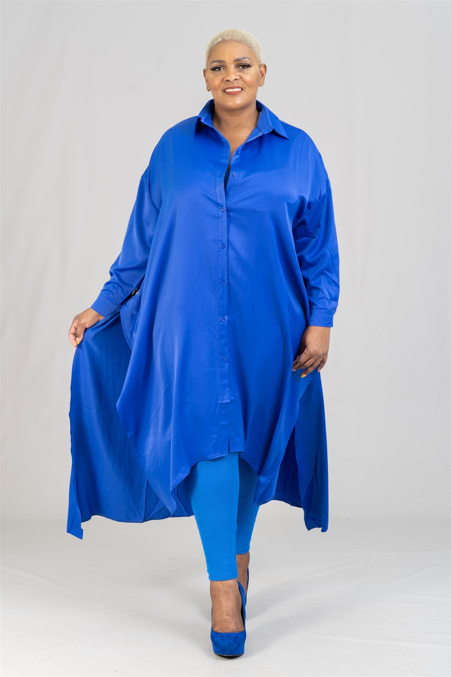 KaraChic CHH21028 Grommet Trench-back Button-front Tunic Duster