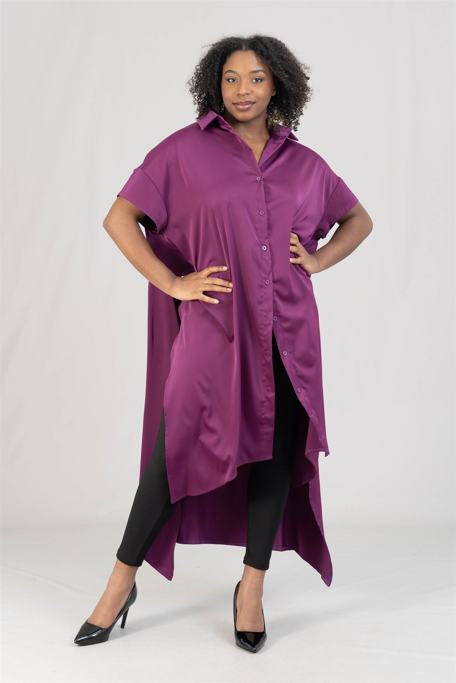 KaraChic CHH21028SS Grommet Trench-back Button-front Tunic Duster