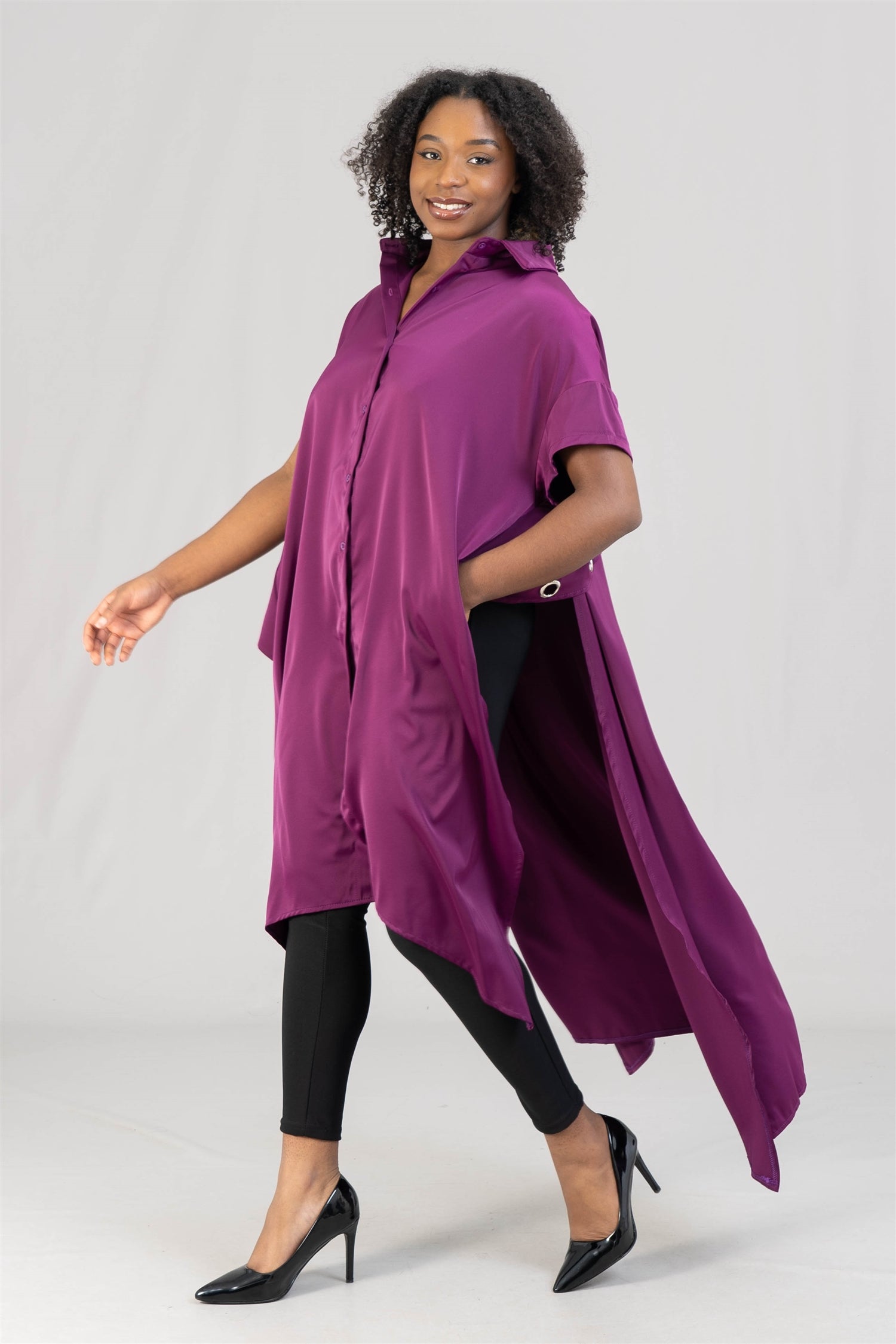 KaraChic CHH21028SS Grommet Trench-back Button-front Tunic Duster