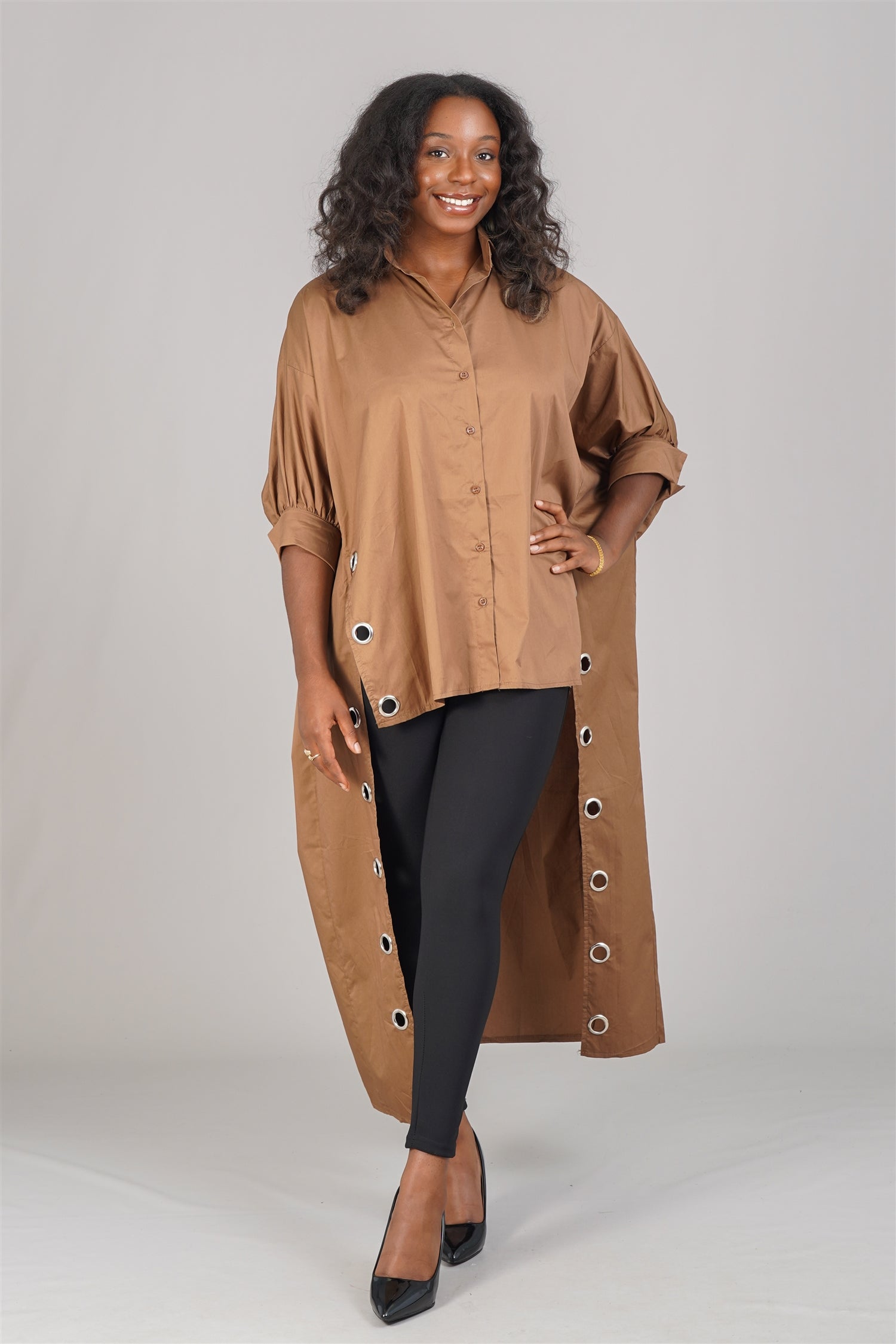 KaraChic CHH21029 Grommet High-low Cotton Tunic