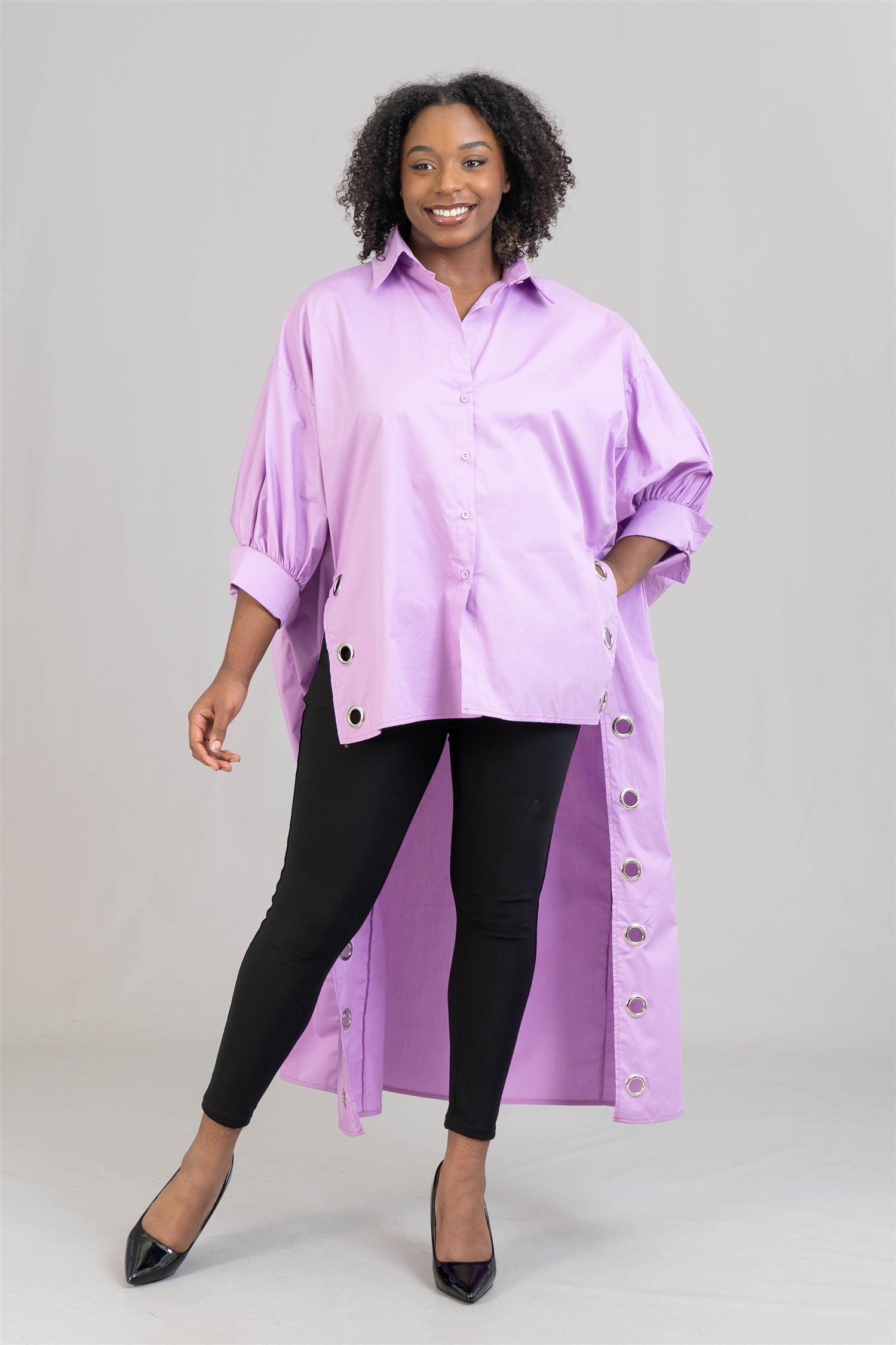 KaraChic CHH21029 Grommet High-low Cotton Tunic