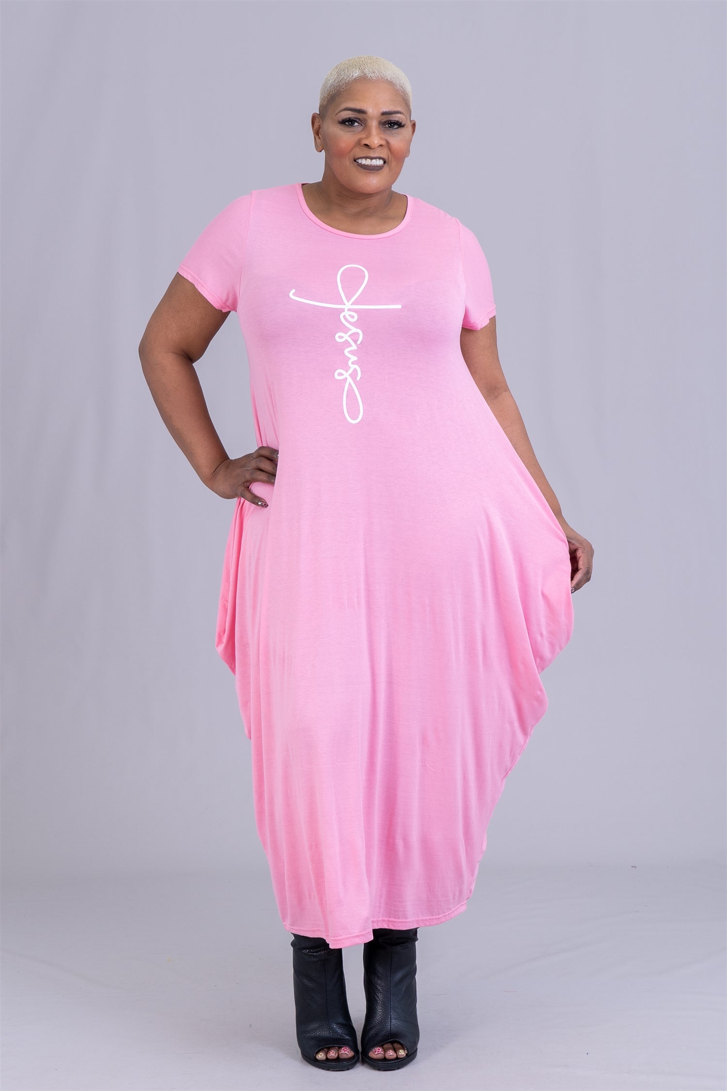 KaraChic CHH21045SS Short Sleeve Jesus Knit Maxi Dress