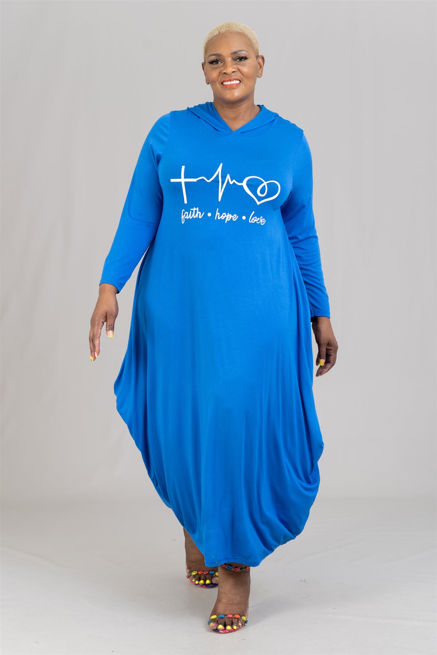 KaraChic CHH21046 Faith Hope Love Knit Hoodie Maxi Dress