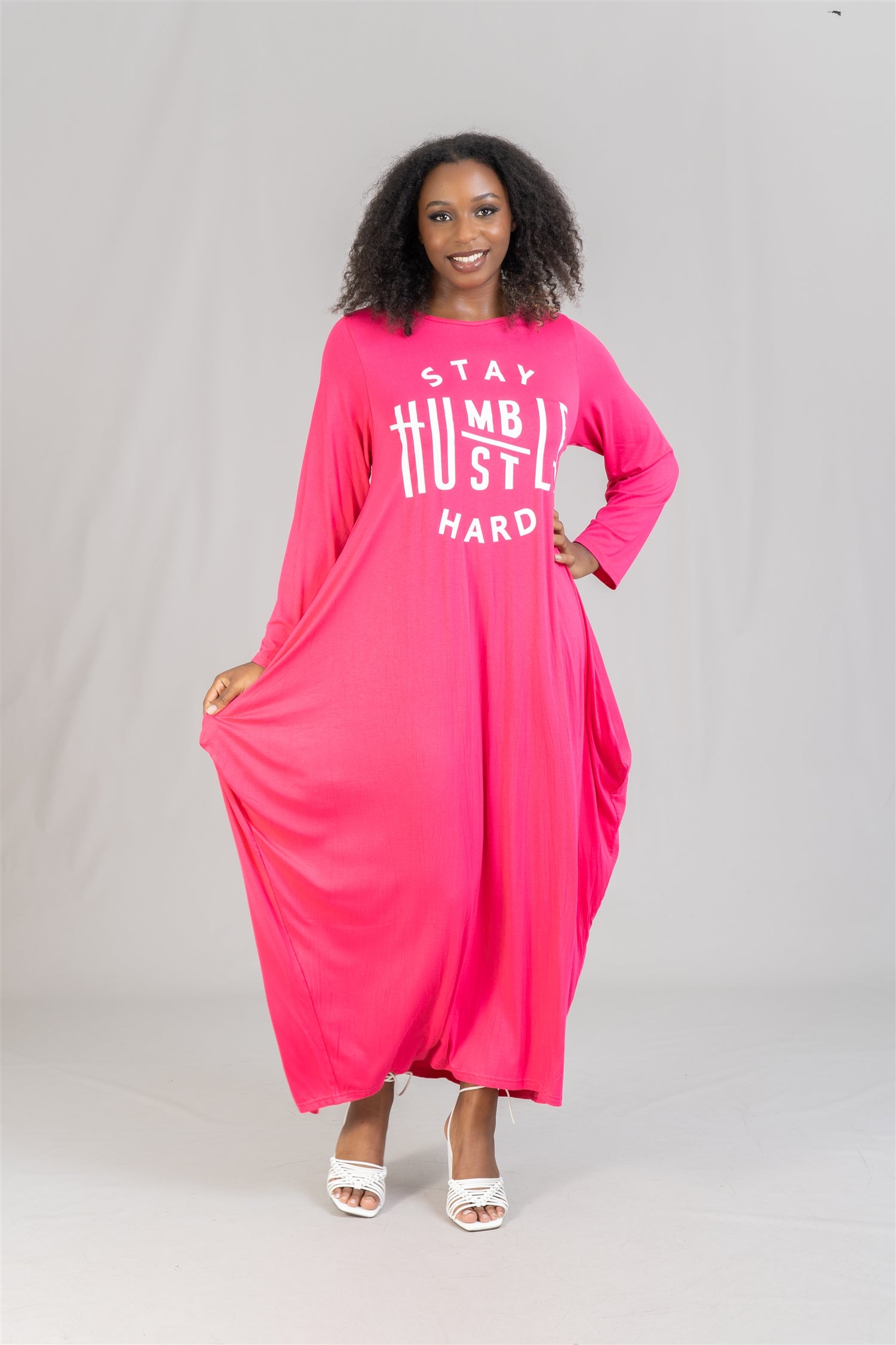 KaraChic CHH21065 Stay Humble Graphic Knit Maxi Dress