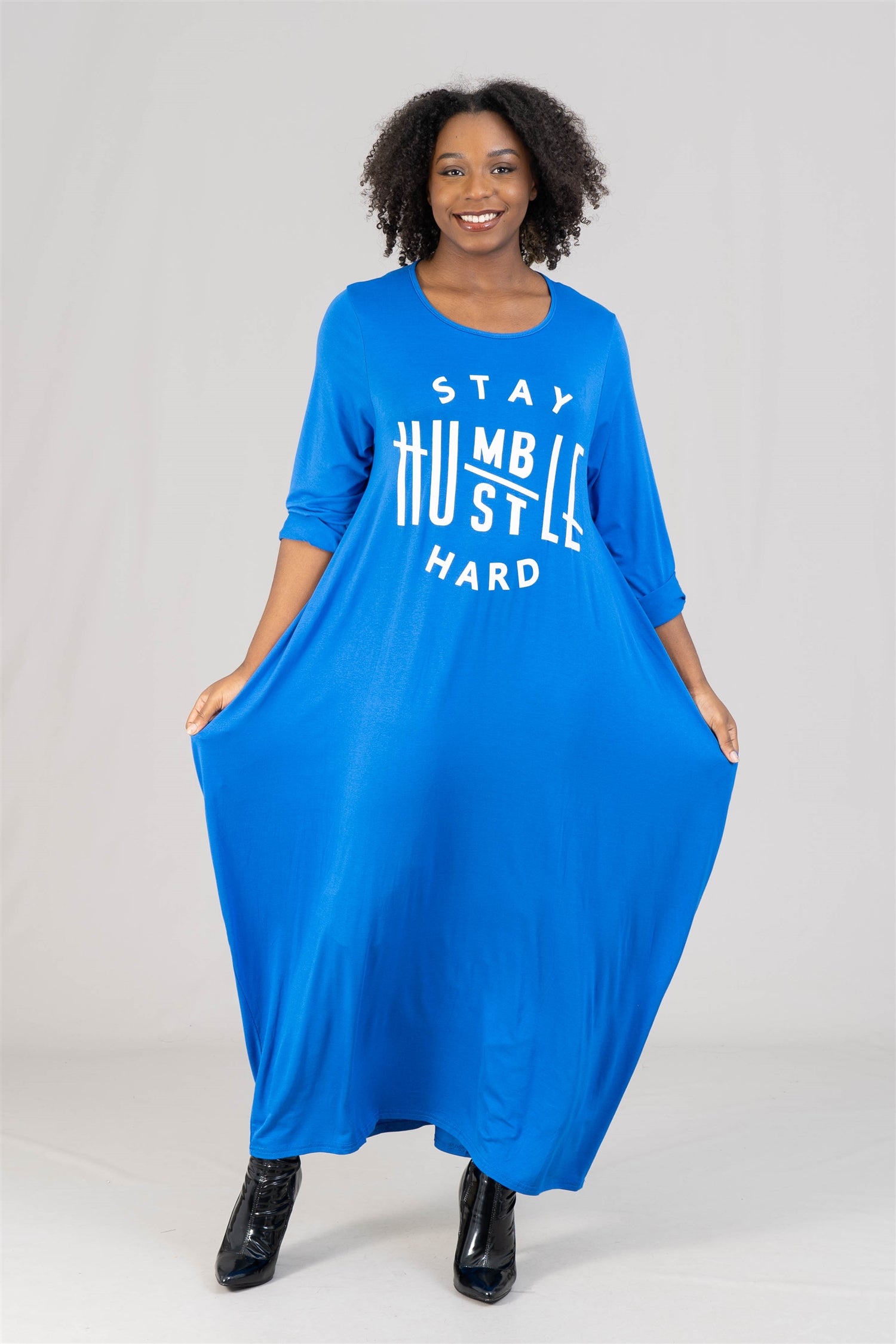 KaraChic CHH21065 Stay Humble Graphic Knit Maxi Dress