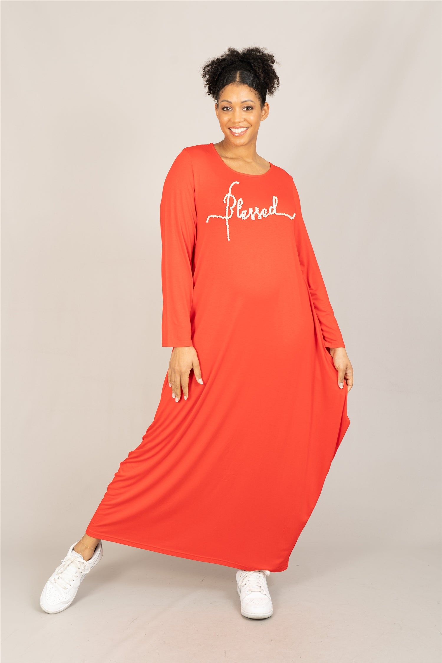 KaraChic CHH23053LS Blessed Pearl Knit Maxi Dress