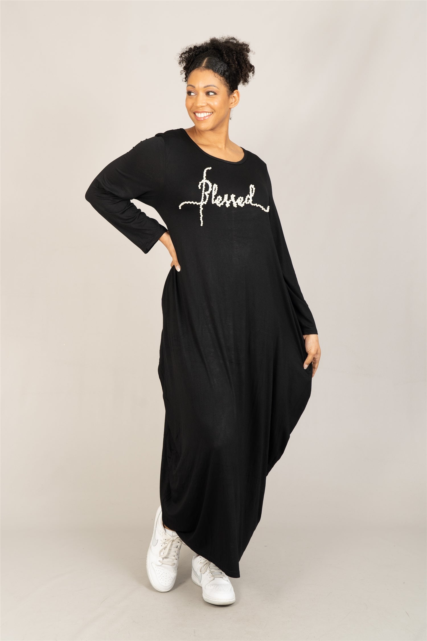 KaraChic CHH23053LS Blessed Pearl Knit Maxi Dress