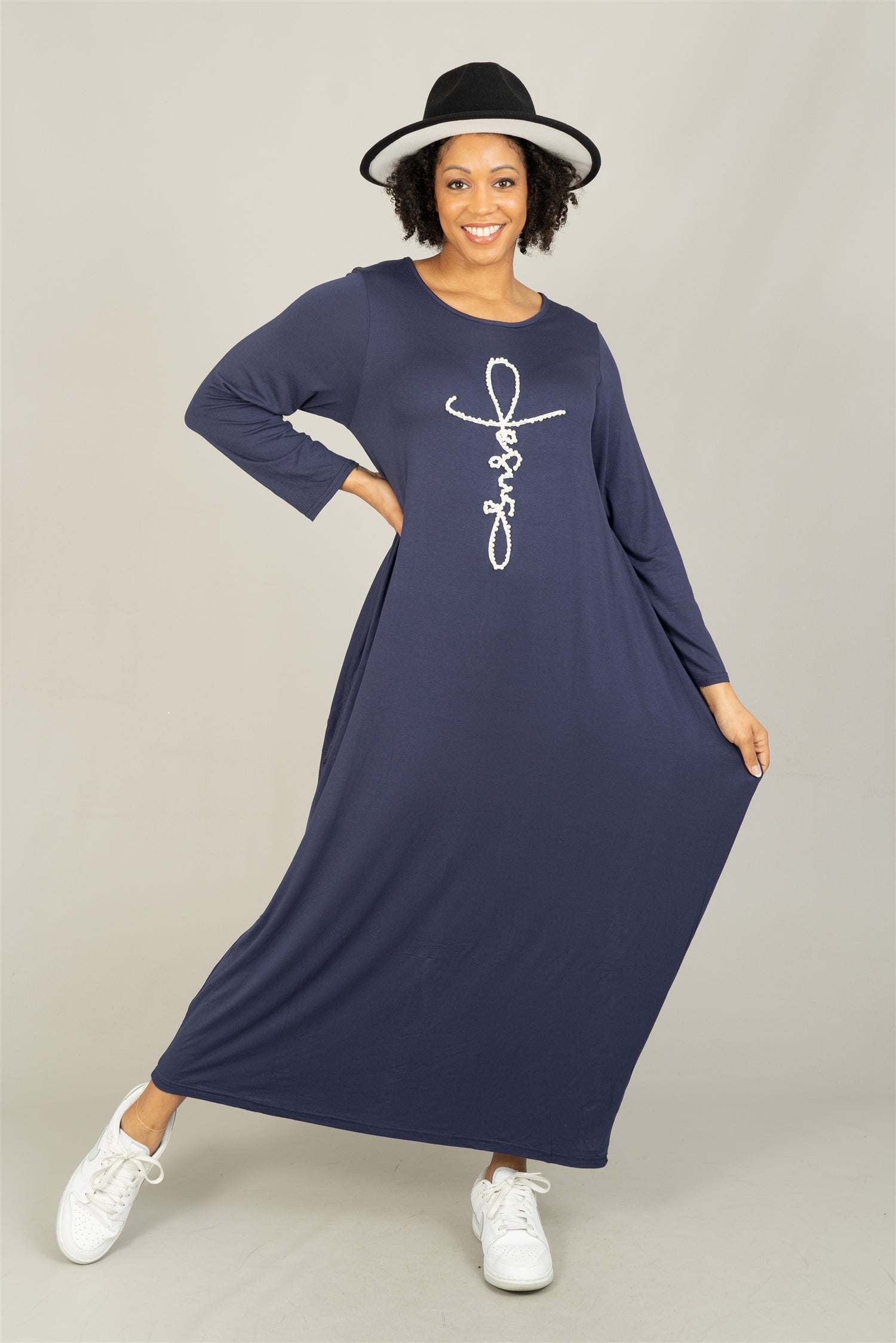 KaraChic CHH23055LS Jesus Pearl Knit Maxi Dress