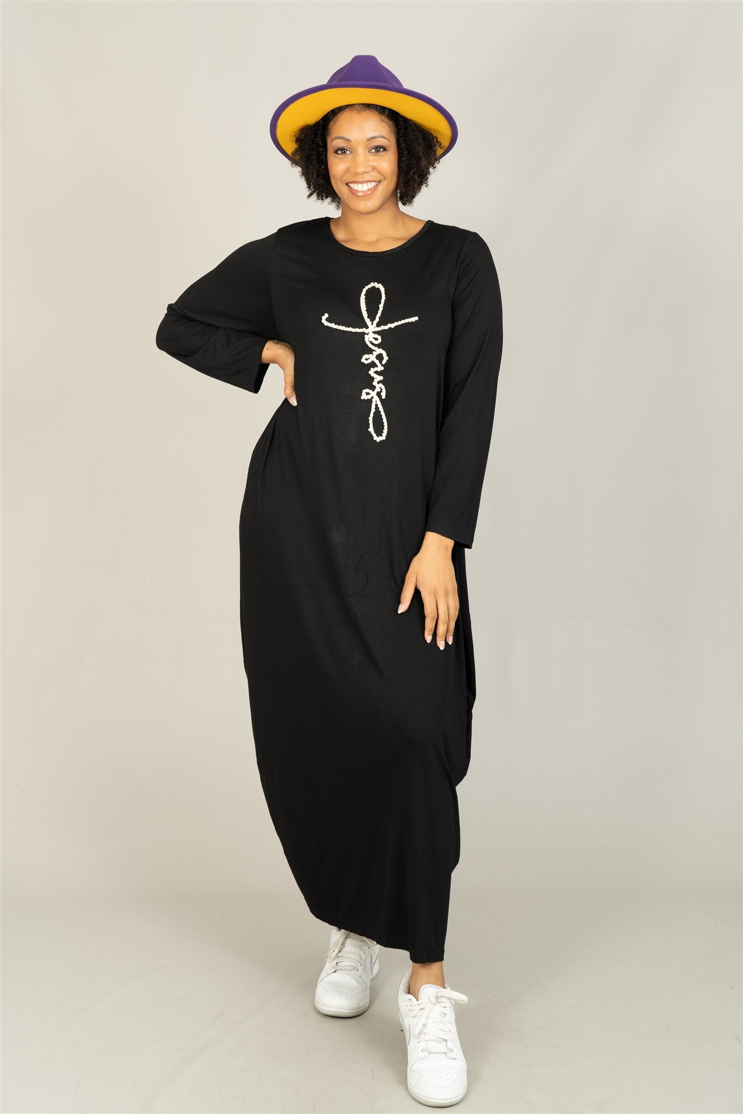 KaraChic CHH23055LS Jesus Pearl Knit Maxi Dress