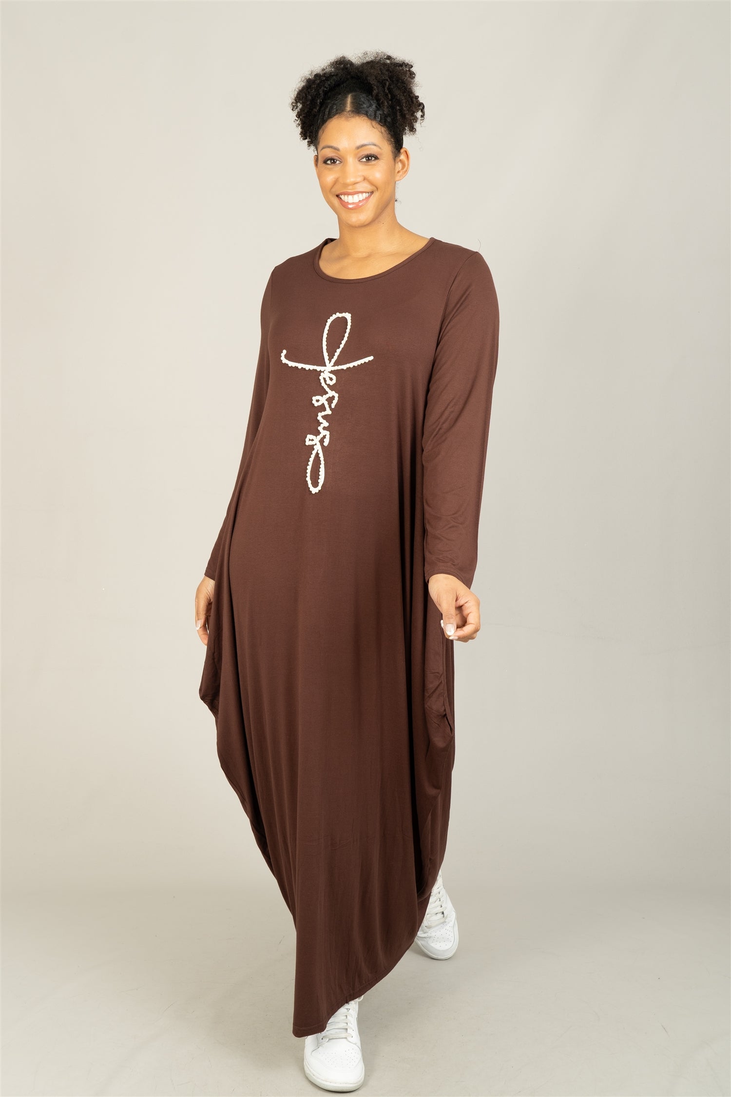 KaraChic CHH23055LS Jesus Pearl Knit Maxi Dress