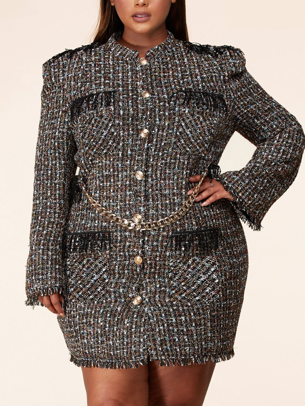 L'atiste by Amy PCD707DD Chain Belt Boucle PlusSize Jacket Dress