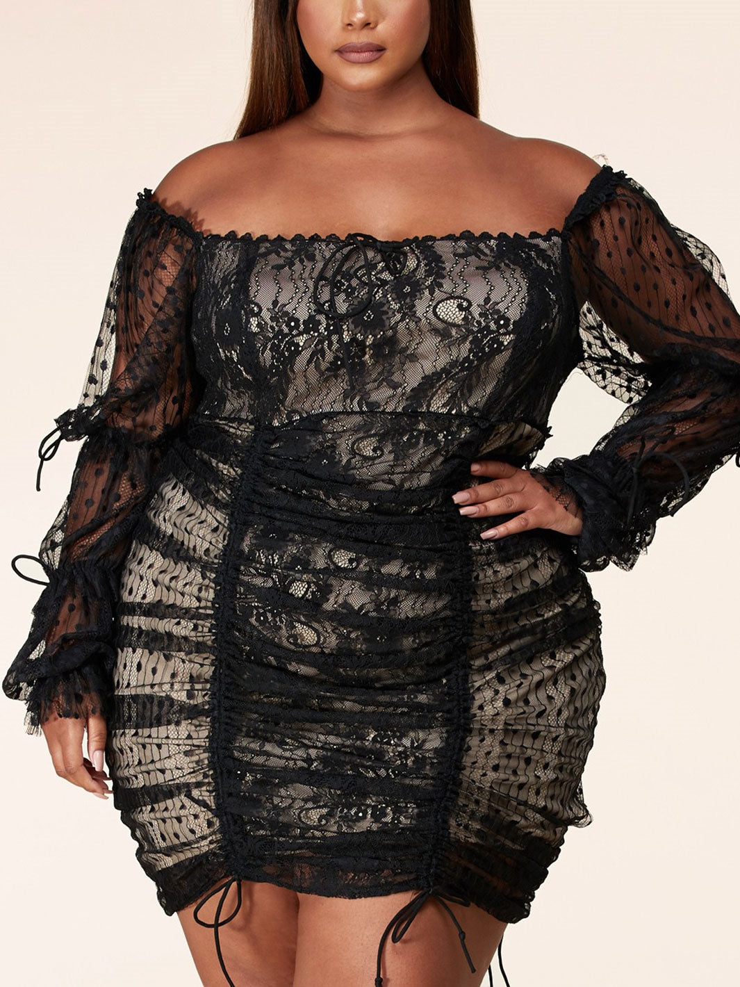 L'atiste by Amy PLD51771A Sheer Overlay PlusSize Dress