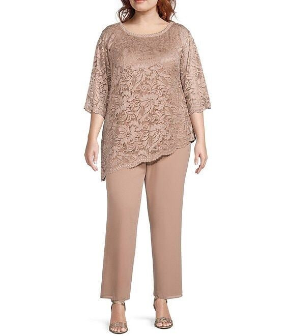 Le Bos 29537W Asymmetrical Lace PlusSize 2pc Pant Set