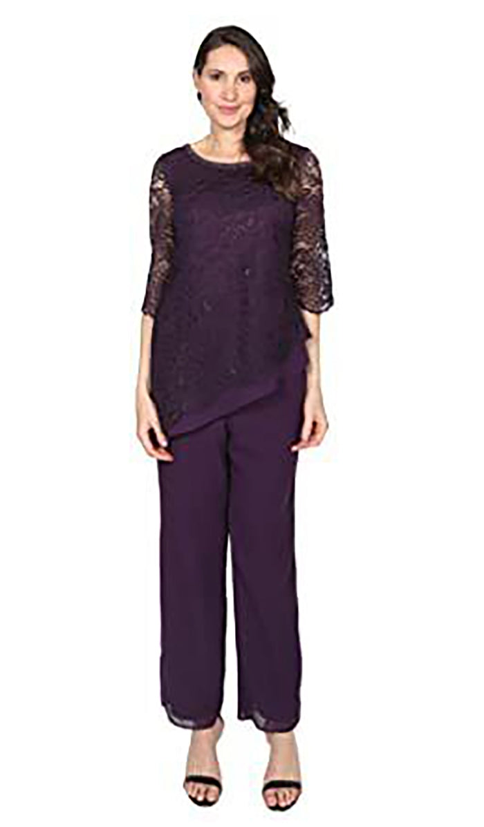 Le Bos 29873W Asymmetrical Lace PlusSize 2pc Pant Set