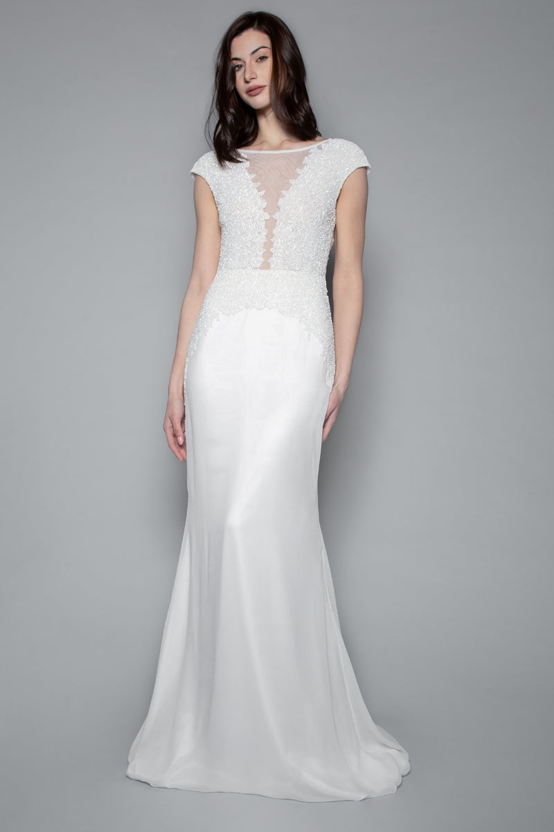 Lotus Threads 71170 Beaded Bodice Cap Sleeve Bridal Gown