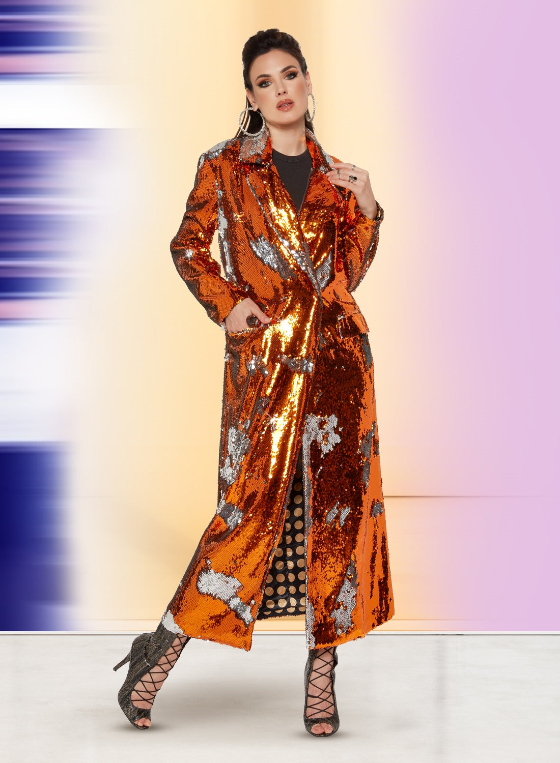 Love the Queen 17494 Two-tone Sequin Coat