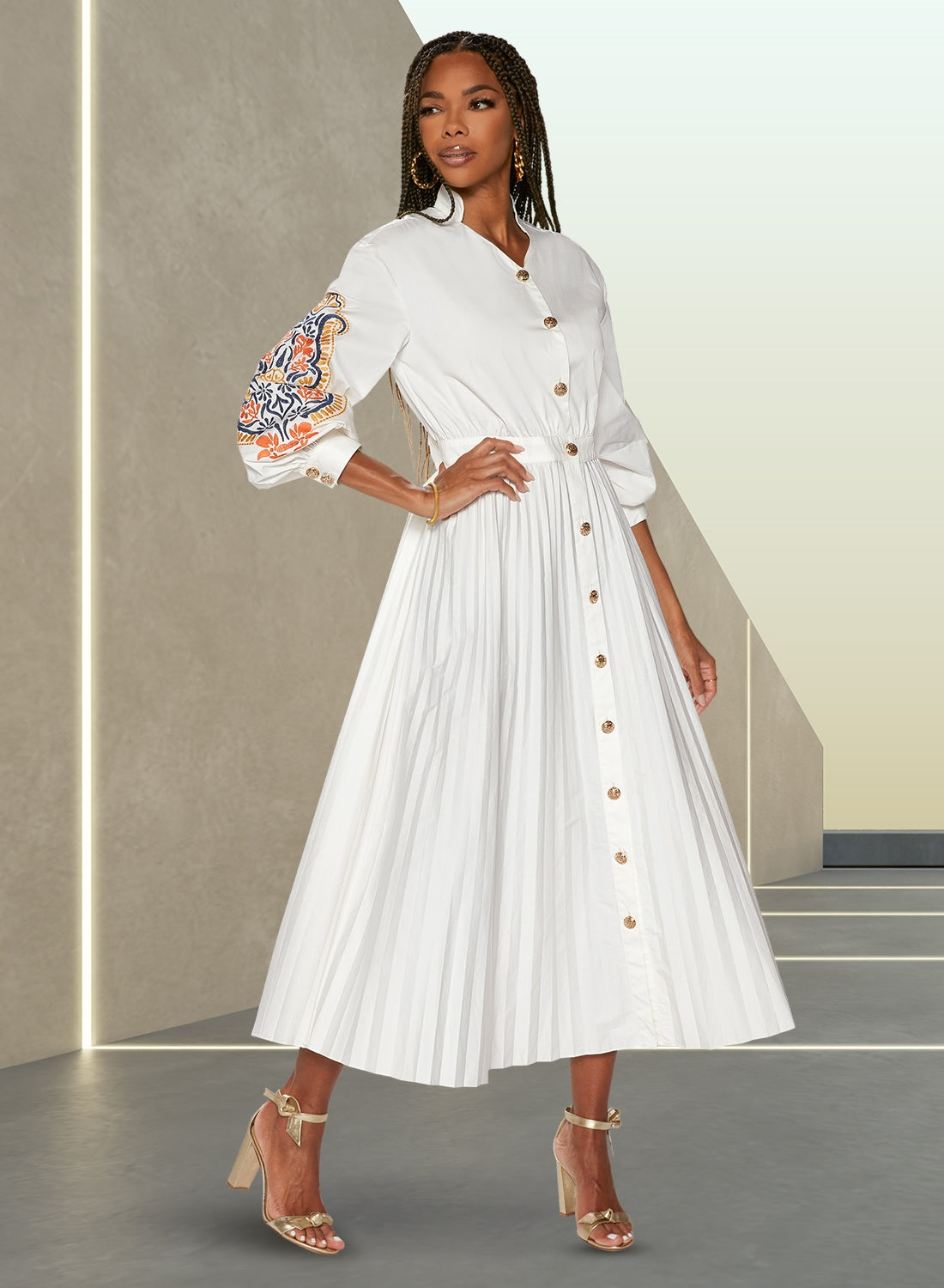 Love The Queen 17527 Pleated Button Down Dress