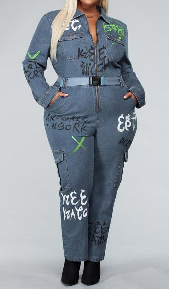 L'Rev37 PRJS29001X Denim PlusSize Jumpsuit