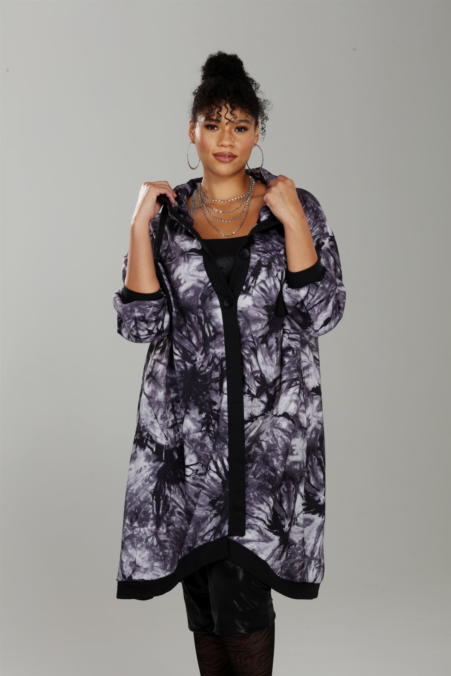 Luxe Moda LM214 Hooded Knit Tie-dye Coat