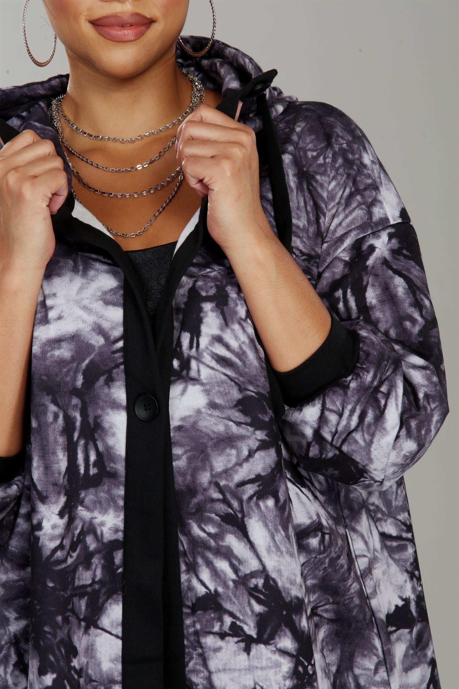 Luxe Moda LM214 Hooded Knit Tie-dye Coat