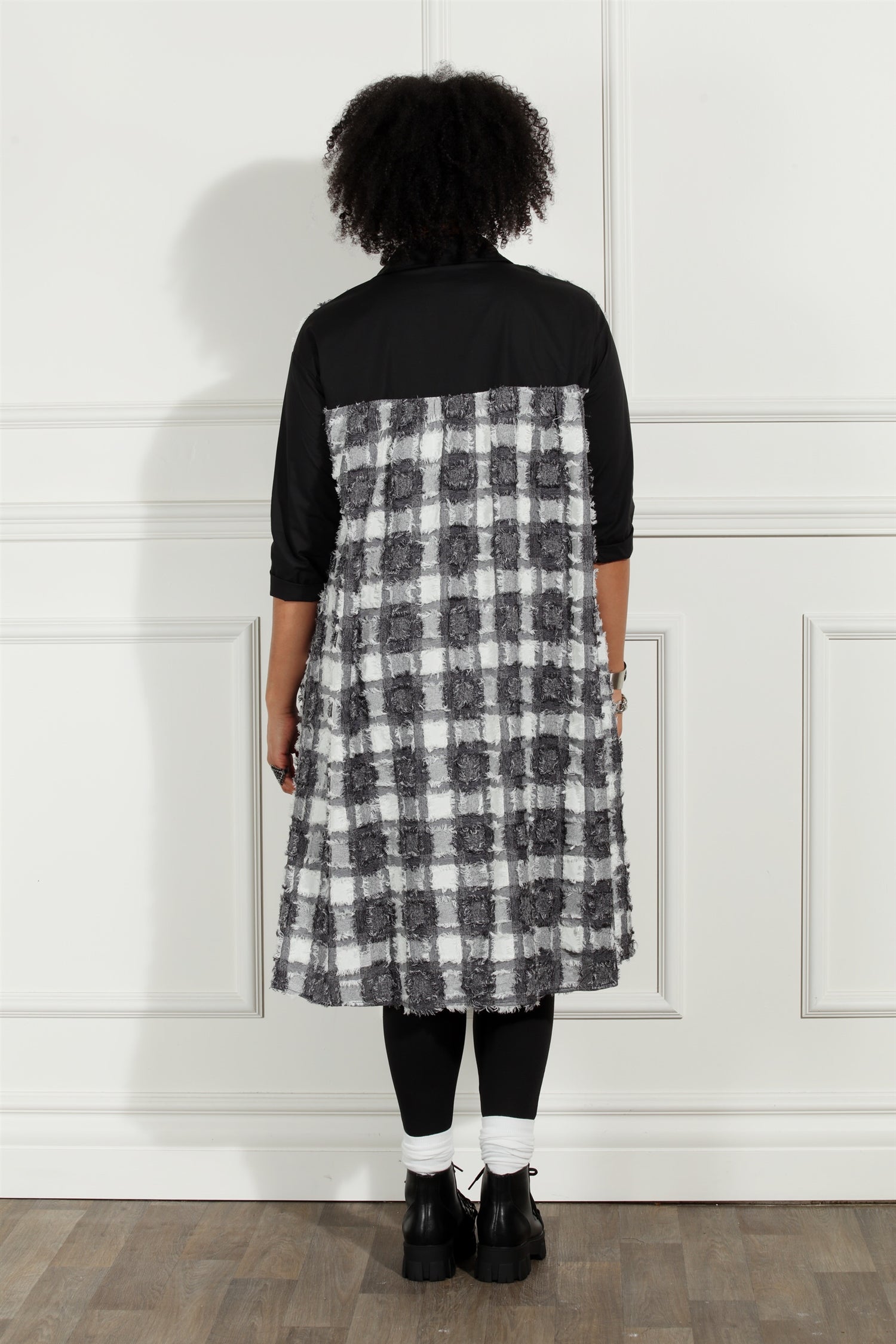 Luxe Moda LM228 Frayed Checker Print Button-front Dress