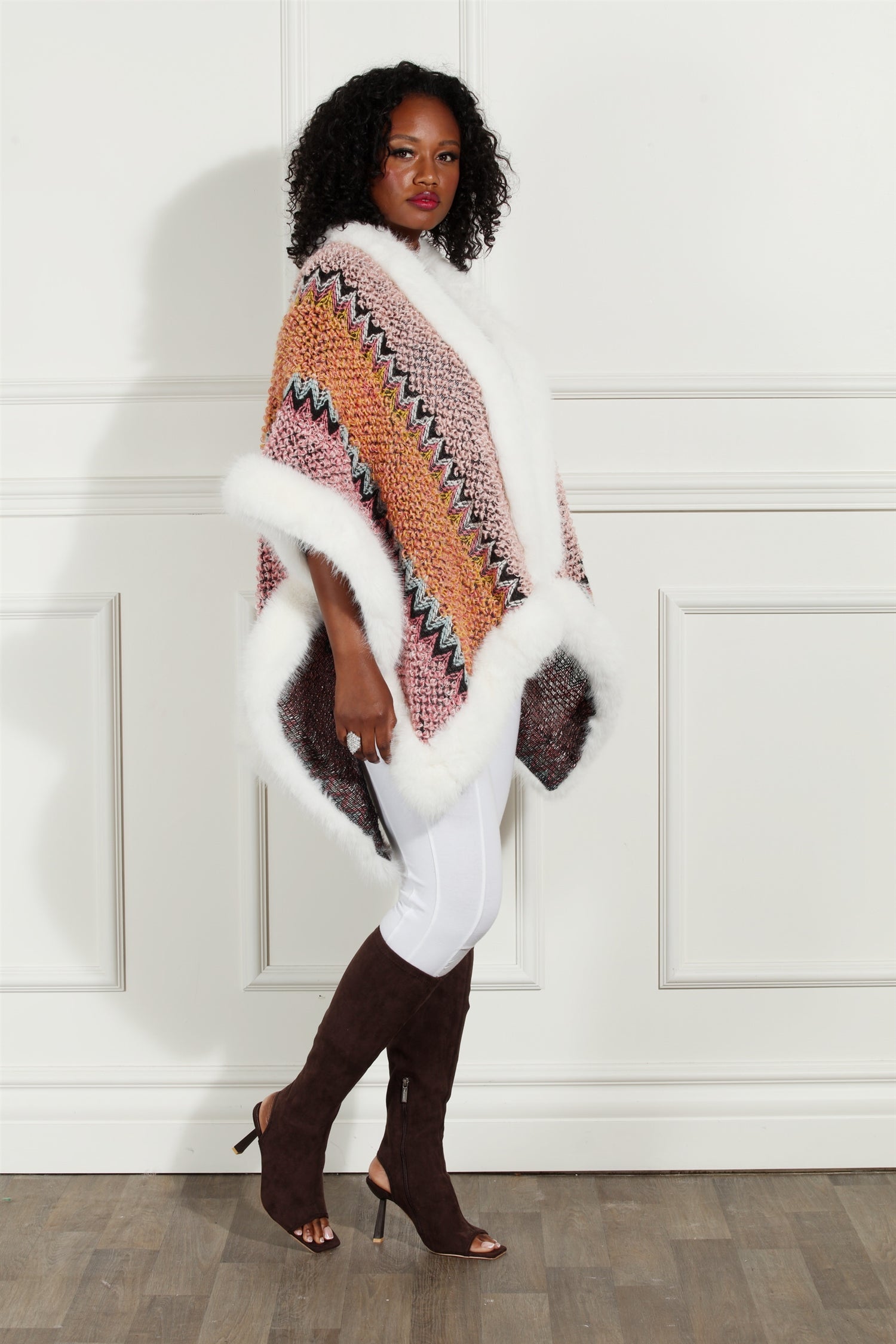 Luxe Moda LM243 Faux Fur Woven Cape