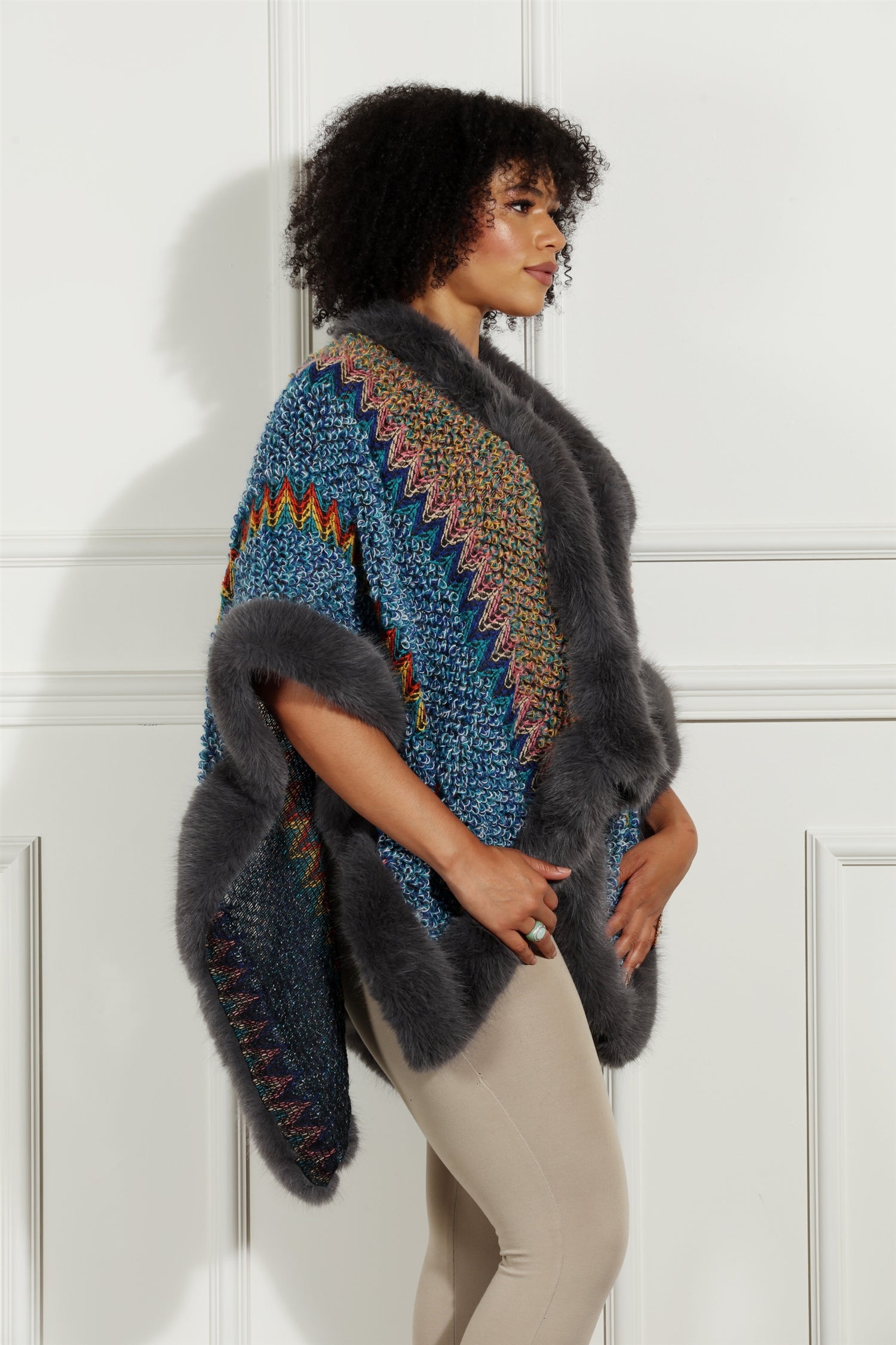 Luxe Moda LM244 Faux Fur Woven Cape