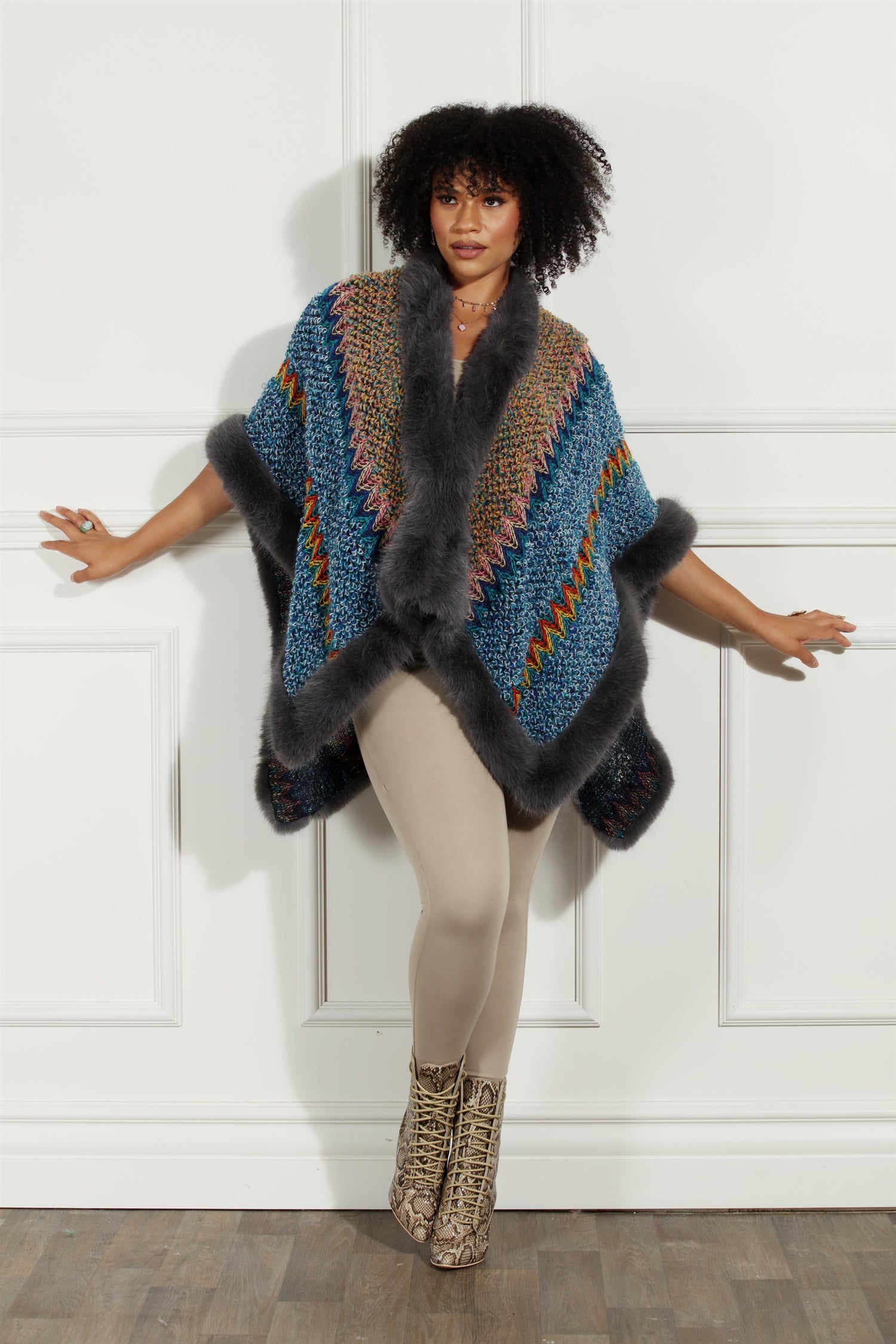 Luxe Moda LM244 Faux Fur Woven Cape