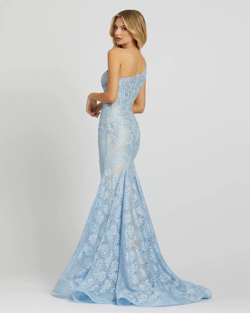 Mac Duggal 48910 One Shoulder Lace Mermaid Dress