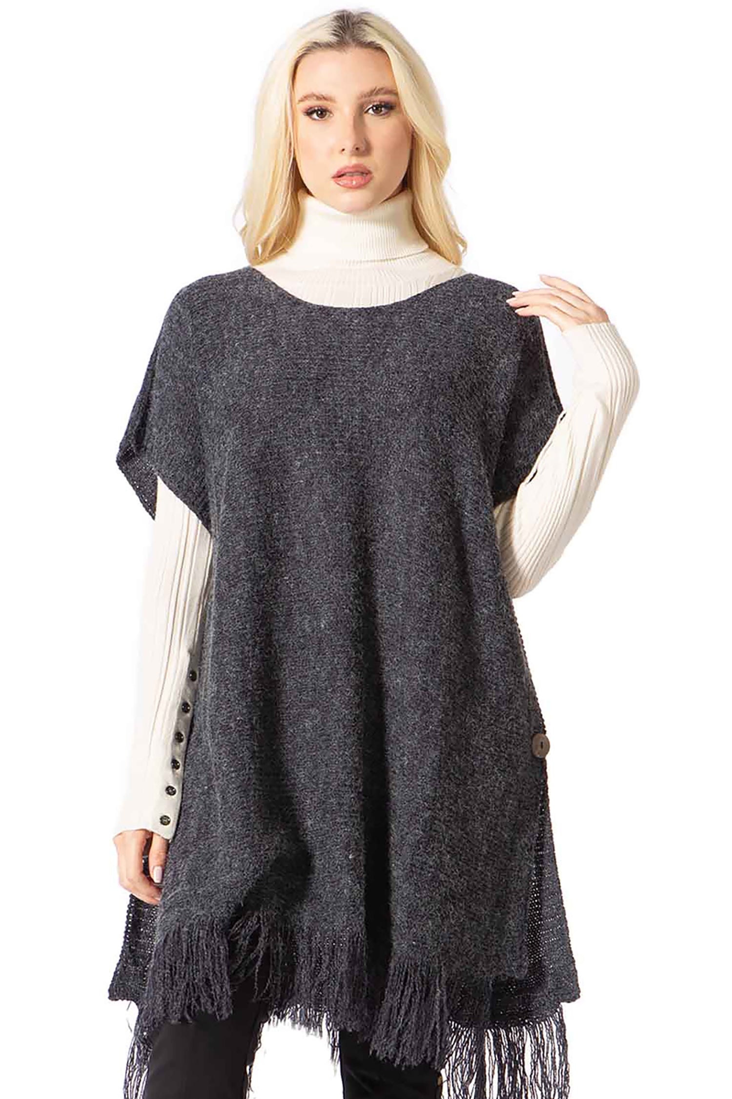 Maxsport MX34687 Knit Fringe Poncho Top