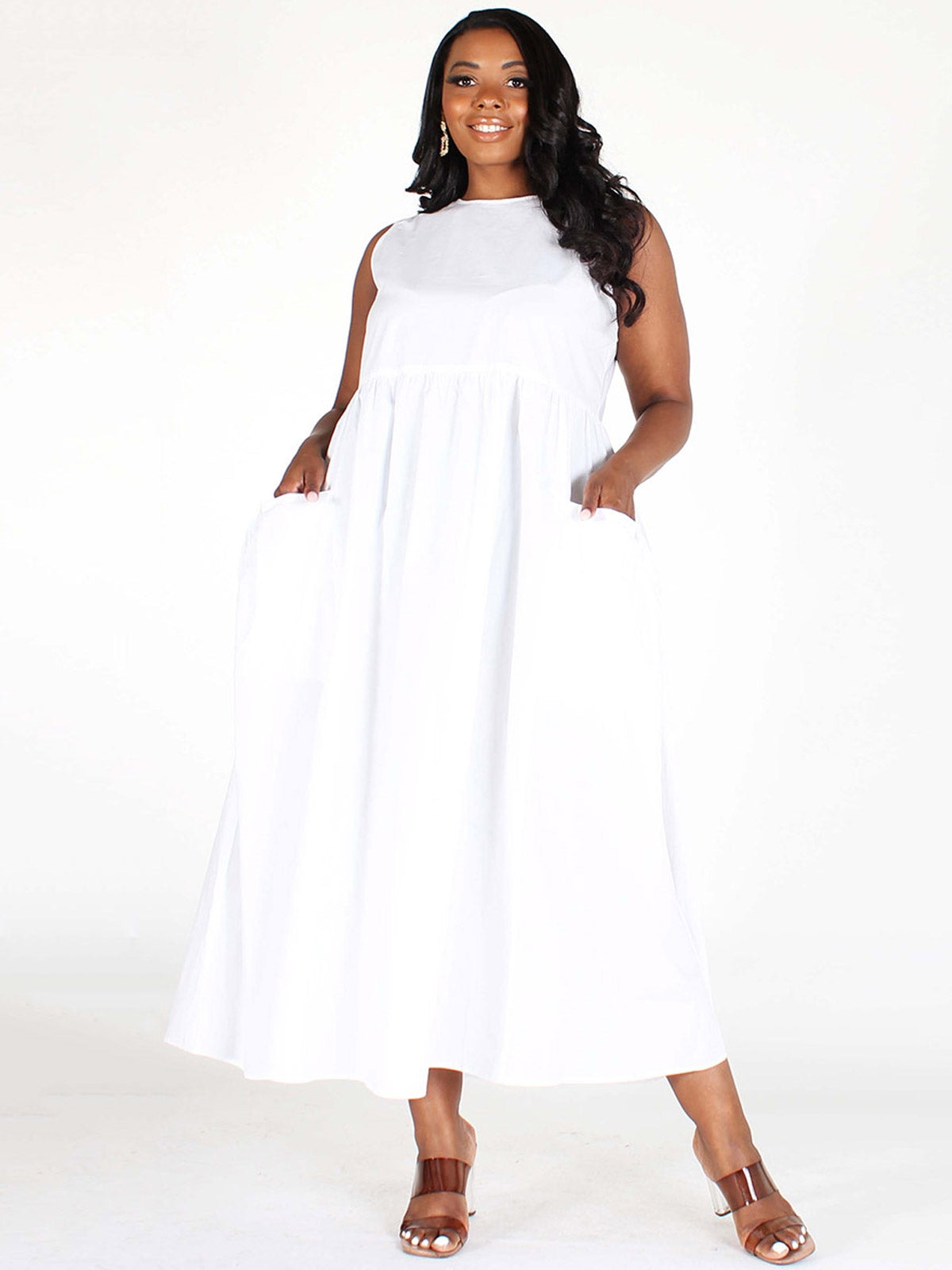 Nuuts EI1926X Sleeveless PlusSize Midi Dress w/ Pockets