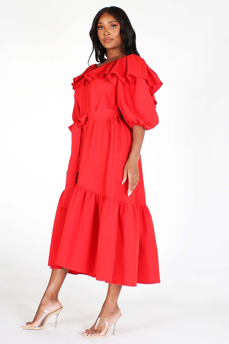 NUUTS EI1954 Off Shoulder Maxi Dress W/ Belt