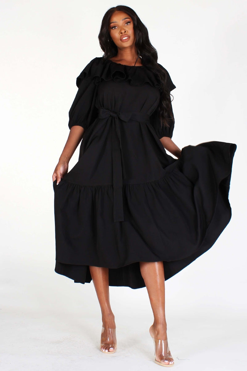 NUUTS EI1954 Off Shoulder Maxi Dress W/ Belt