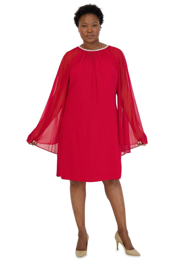 R&M Richards 2496W PlusSize Chiffon Cape Dress