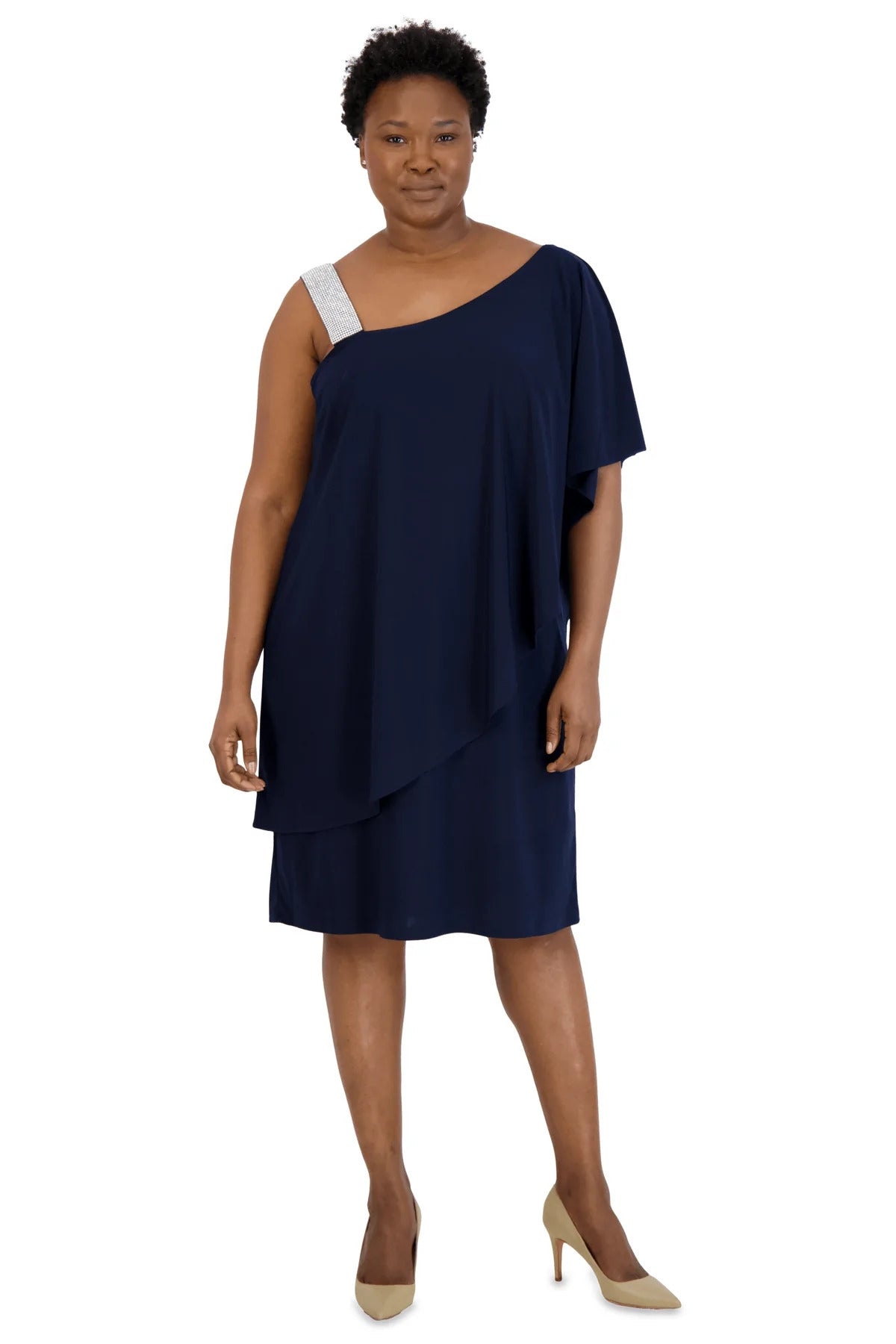 R&M Richards 3439W PlusSize One-shoulder Dress