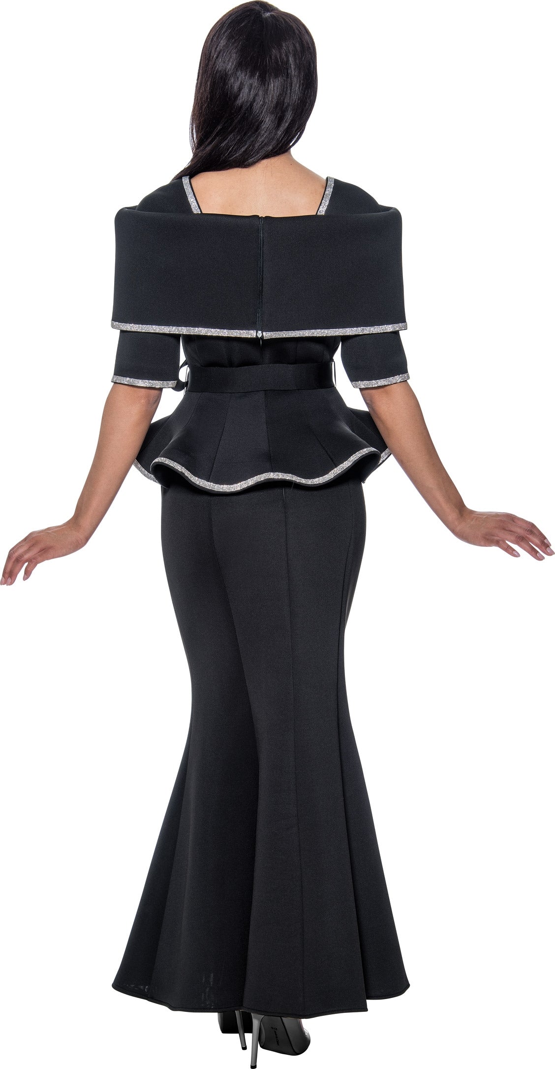 Stellar Looks 1692 Belted Portrait Collar Peplum 2pc Skirt Set