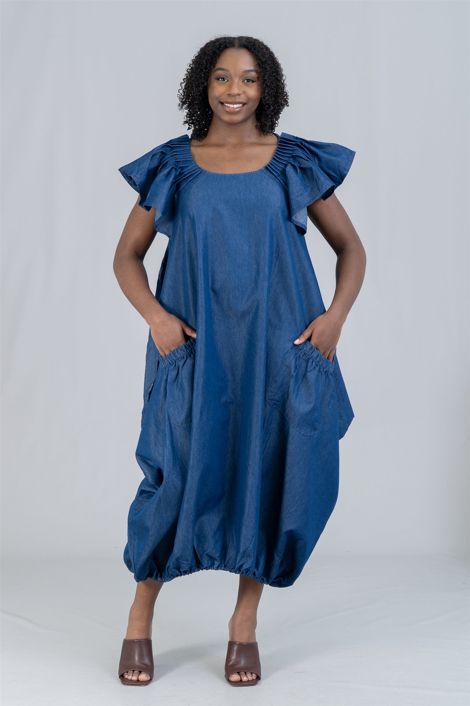 Step In Style AA18157D Denim Balloon Dress