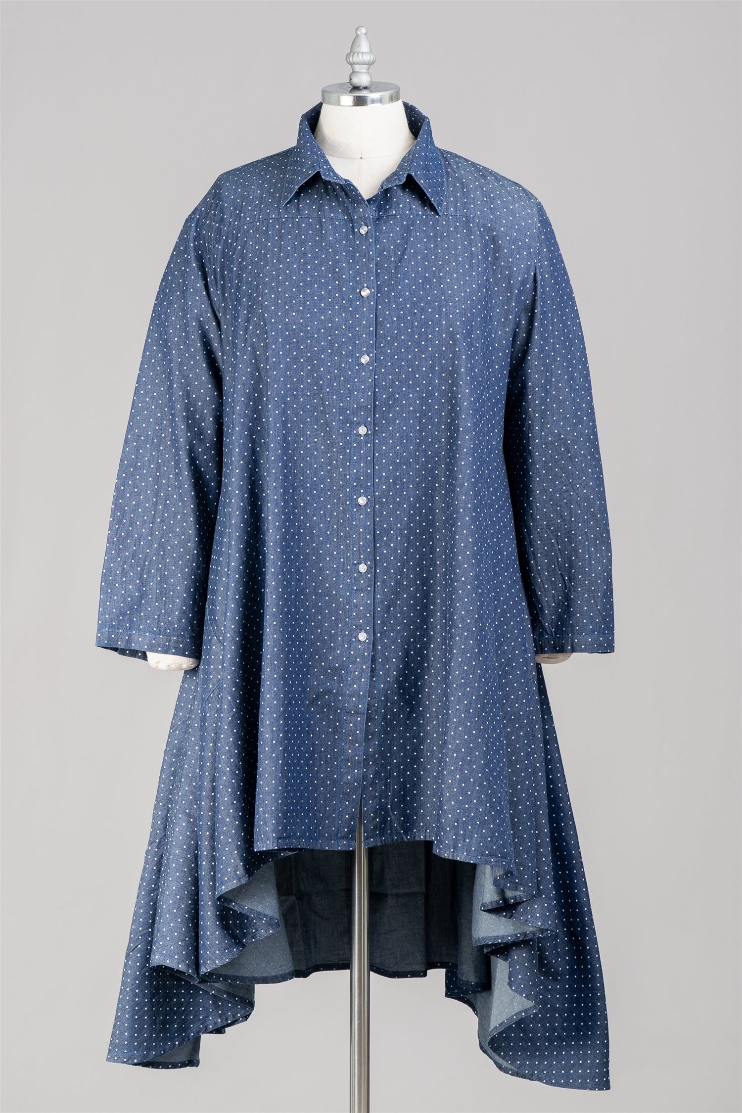 Step in Style AA21666DP High-low Polka Dot Denim Dress Tunic