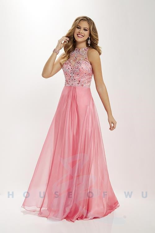 Studio 17 12681 Beaded Illusion-back Chiffon Dress