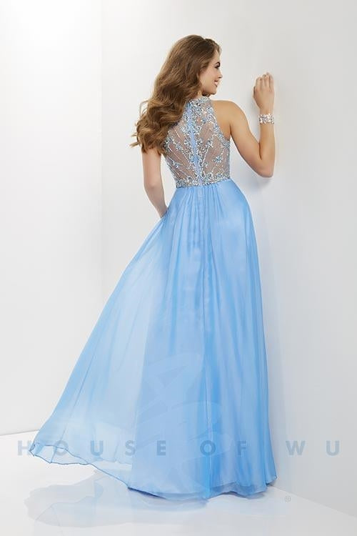 Studio 17 12681 Beaded Illusion-back Chiffon Dress